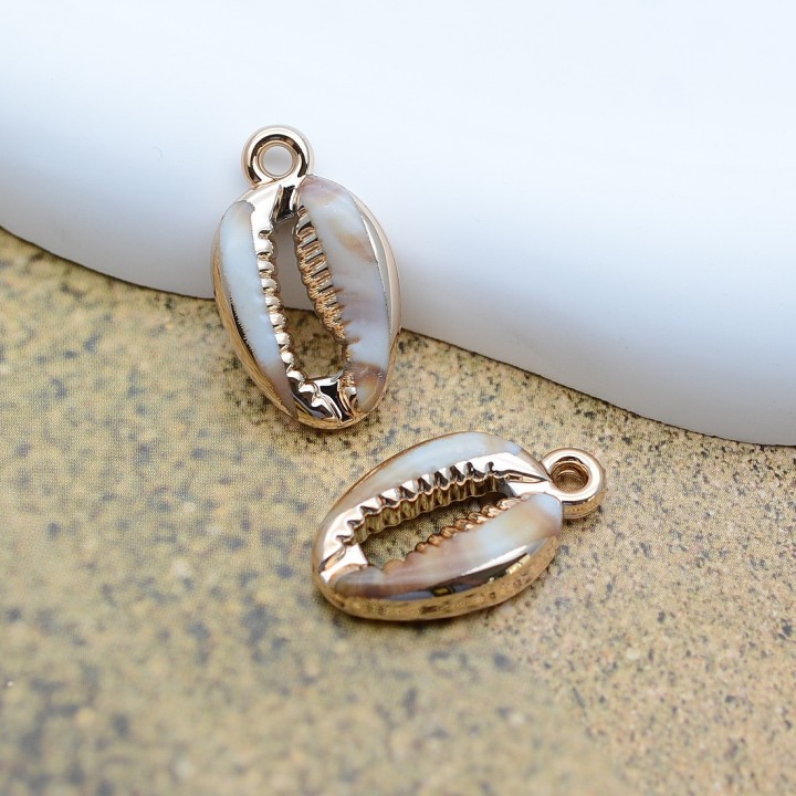 Cowrie Shell charm pendant plastic, set of 2 pieces
