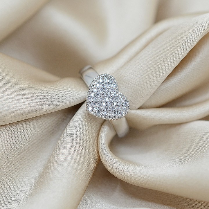 Ring Heart with cubic zirkonia, platinum color
