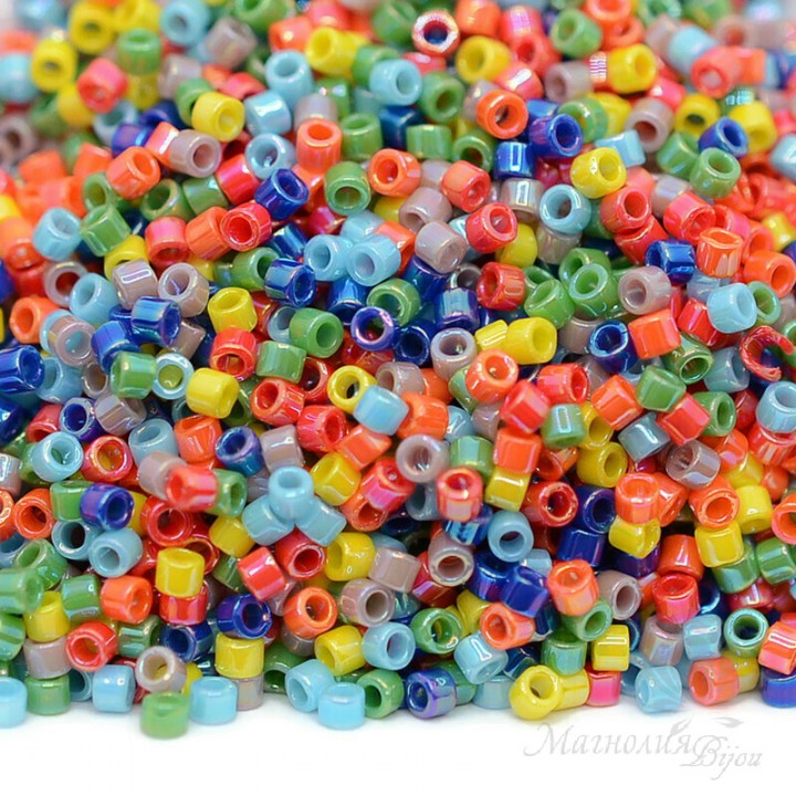Cylindrical Delica Beads Mix44 Opaque Rainbow AB, 5 grams