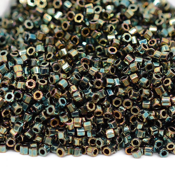 Beads Delica Hex Cut DBC0024 Metallic Green, 5 grams