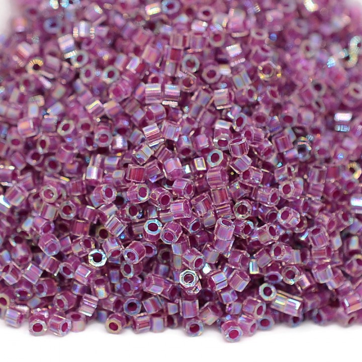 Beads Delica Hex Cut DBC0056 Lined Magenta AB, 5 grams