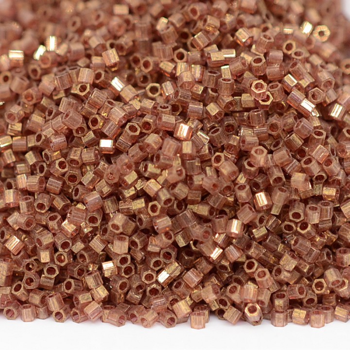 Beads Delica Hex Cut DBSC0115 Transparent Luster Metallic Rose Gold, 5 grams