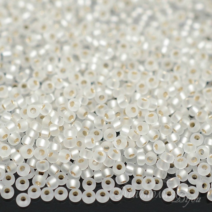 Beads round 0001F 11/0 Matte S/L Crystal, 5 grams
