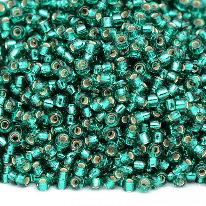 Бисер круглый 0017 11/0 Emerald Silver Lined, 5 грамм