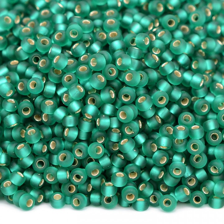 Бисер круглый 0017F 11/0 Matte Emerald Silver Lined, 5 грамм