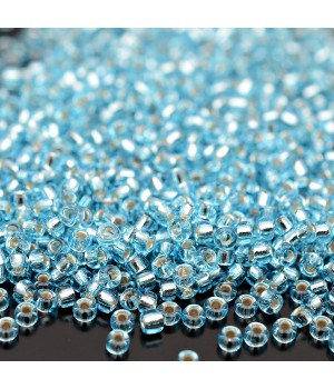 Round seed beads 0018 11/0 Silver Lined Aqua, 5 grams
