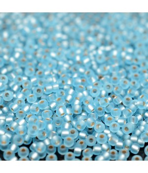 Round seed beads 0018F 11/0 Matte Silver Lined Aqua, 5 grams