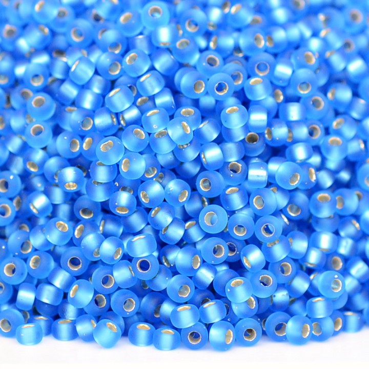 Бисер круглый 0019F 11/0 Matte Silver Lined Sapphire, 5 грамм