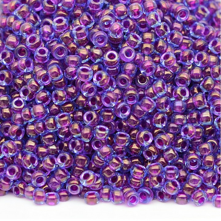 Round seed beads 0352 11/0 Purple Lined Aqua, 5 grams
