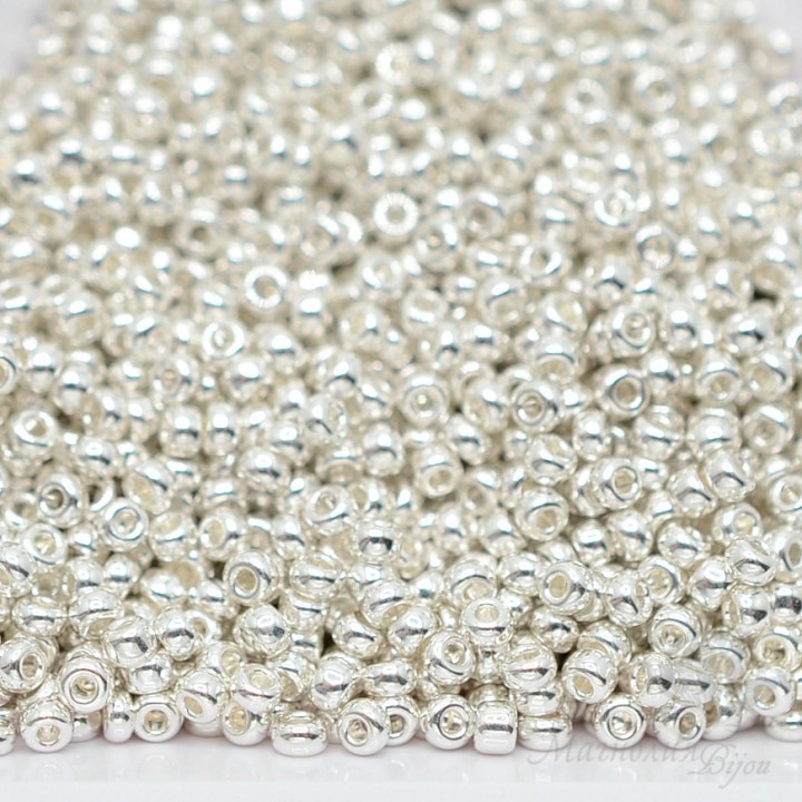 Beads round 0961 11/0 Bright Silver Plated, 5 grams