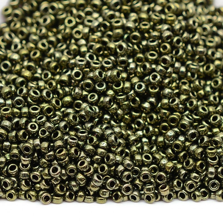 Round Miyuki beads 0459 15/0 Metallic Olive, 5 grams