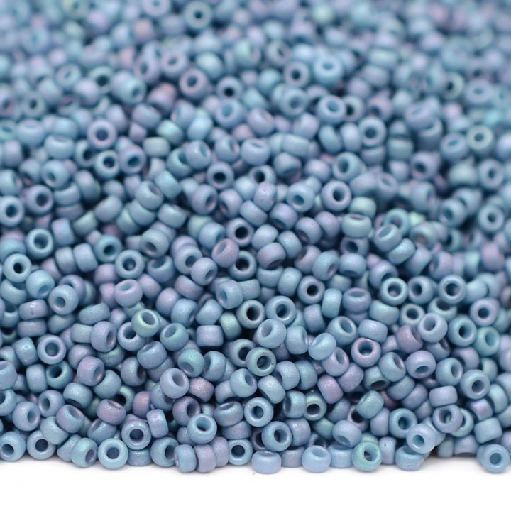 Round beads 2030 15/0 Matte Metallic Light Gray Blue, tube 8.2 grams