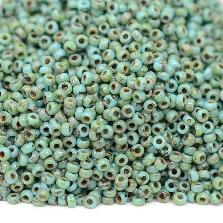 Round beads 4514 15/0 Picasso Seafoam Green, 5 grams