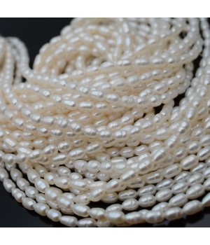 Natural Cultured Freshwater Pearl ~4-5mm rice white color, 1 strand