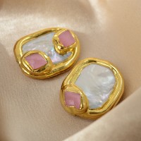 Baroque pearls with 18K galvanic coating and natural chalcedony, pink color