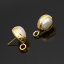 Brass Stud Earrings with Loop & Natural pearls, 18K gold plated