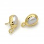 Brass Stud Earrings with Loop & Natural pearls, 18K gold plated