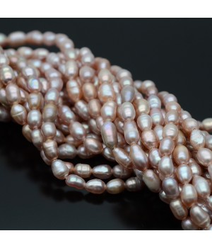 Natural Cultured Freshwater Pearl ~4-5mm A+ rice white lilac, 1 strand