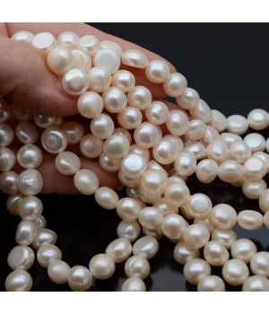 Baroque Flat Round pearls(Button) AAA 9mm hite color, 1 strand 36cm