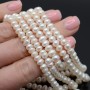 Natural pearl Button ~5-6mm white, thread 36cm