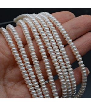 Natural Cultured Freshwater Pearl 4-5mm Button AAA white color, 1 strand 19cm
