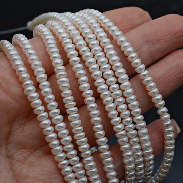 Natural Cultured Freshwater Pearl 4-5mm Button AAA white color, 1 strand 19cm