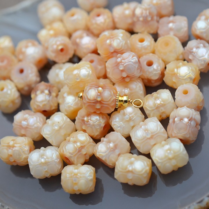 Natural Carved Pearl Lotus Bead ~ 8mm, 1 piece