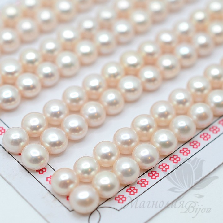 Perla cultivada redonda 6-6.5mm blanca medio taladro, 2 uds.