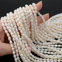 Natural Cultured Freshwater Pearl ~4-6mm rice white color, 1 strand