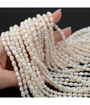 Natural Cultured Freshwater Pearl ~4-6mm rice white color, 1 strand