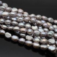  Natural Cultured Freshwater Baroque Pearl ~7-8mm 2A+ freeform gray color, 1 strand