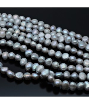  Natural Cultured Freshwater Baroque Pearl ~7-8mm 2A+ freeform gray color, 1 strand