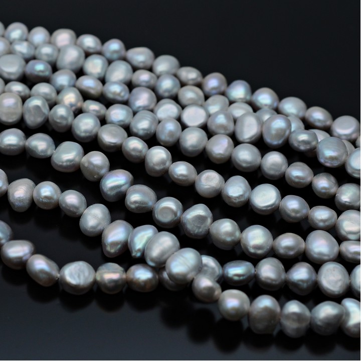  Natural Cultured Freshwater Baroque Pearl ~7-8mm 2A+ freeform gray color, 1 strand