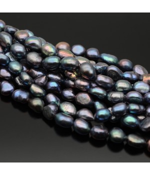 Natural Cultured Freshwater Baroque Pearl ~7-8mm 2A+ freeform black color, 1 strand