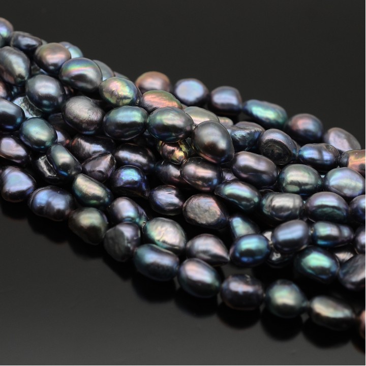 Natural Cultured Freshwater Baroque Pearl ~7-8mm 2A+ freeform black color, 1 strand