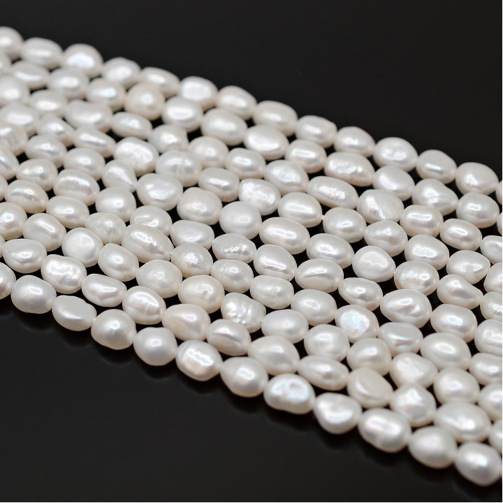 Perla AA barroca blanca cultivada ~5:6mm, 1 tira