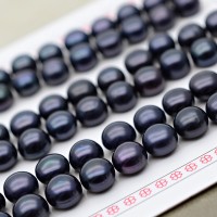 Жемчуг Кнопка натуральный для вклейки AA Grade 7.5-8мм чёрный, 1 пара