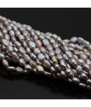 Perla natural cultivada A+ grano de arroz ~3-4mm color gris, 1 tira 36cm