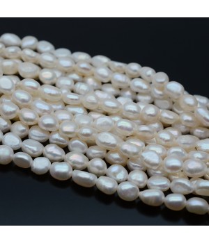 Natural Cultured Freshwater Baroque Pearl ~6-7mm A+ freeform white color, 1 strand
