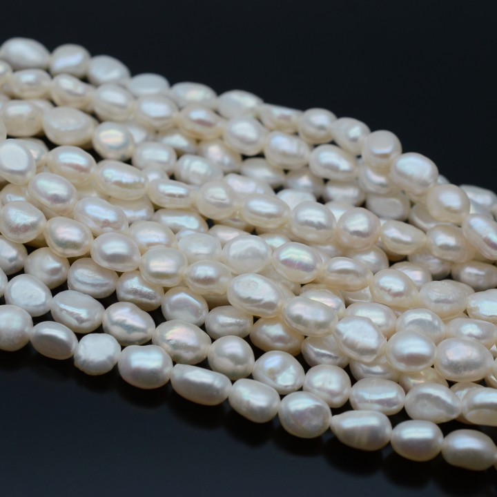 Natural Cultured Freshwater Baroque Pearl ~6-7mm A+ freeform white color, 1 strand