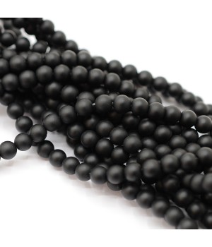Black agate natural 6mm frosted round beads Grade A, 1 strand
