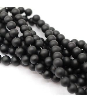 Black agate natural 8mm frosted round beads Grade A, 1 strand