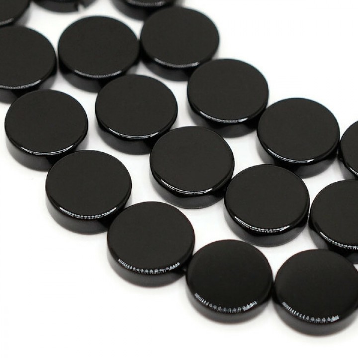 Natural Black Onyx Beads Grade A Flat Round 14:4mm