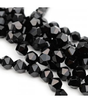 Natural Black Onyx Beads 10mm polyhedron shape
