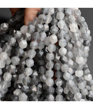 Агат серый 8мм многогранник(наггетс),  нить