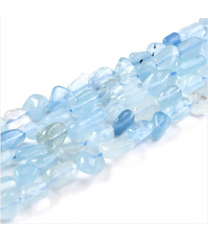 Аквамарин натуральный Grade A бусины свободной формы ~5-8мм, нить 40см