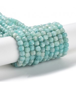 Amazonite natural ~4mm faceted cube, 1 strand