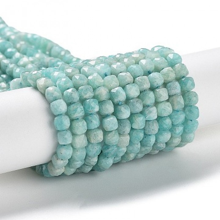 Amazonite natural ~4mm faceted cube, 1 strand