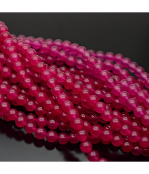 Calcedonia natural bola lisa 6mm color fucsia, 1 hilo