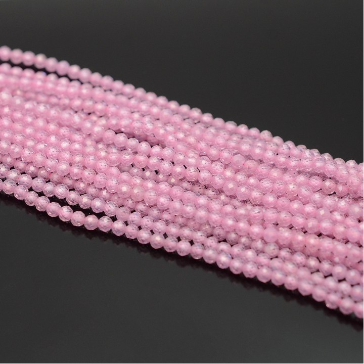 Cubic zirconia beads 3mm color Pink, 1 strand 38cm